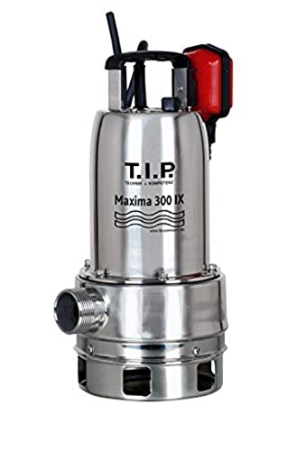 T.I.P. Schmutzwasser Tauchpumpe Edelstahl Maxima 300 IX (bis 18.000 l/h Fördermenge, Förderhöhe max. 8 m/Druck max. 0,8 bar, 700 W, Edelstahl-Pumpengehäuse, Noryllaufrad) 30116