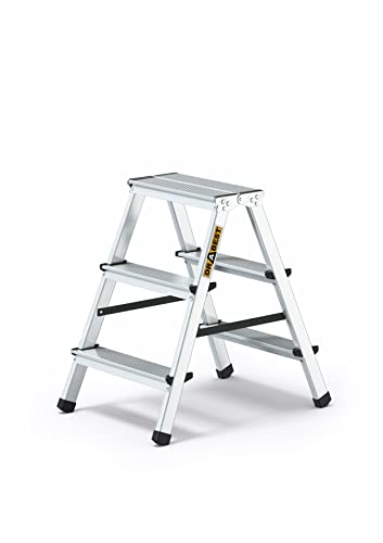 Drabest Aluminium Trittleiter Leiter beidseitig begehbar, 2x3 Stufen, 125kg Traglast TÜV geprüft