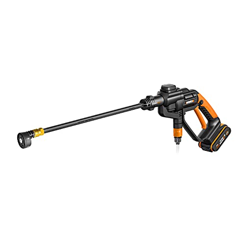WORX WG620E.2 Akku Hochdruckreiniger Hydroshot 20V – Mobiler Hochdruckreiniger inkl. Multi-Sprühdüse, Waschbürste, Schaumdüse, Flaschenadapter, 6m Schlauch, Ladegerät & 20V Li-Ion Akku