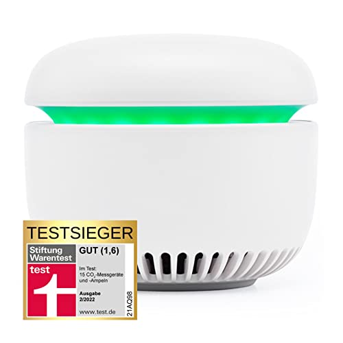 CO2 Messgerät CARU air, Kohlendioxid Ampel für Luftqualität, Luftgütemonitor, Sensor 400~10000 ppm, für Zuhause, Schule und Büro, preisgekröntes Design, Schweizer Qualität, Plug & Play, Datensicher