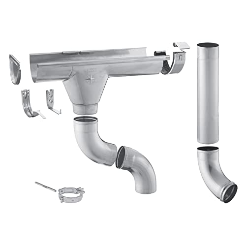 ZAMBELLI Zink Dachrinnen Set 333, für Häuser, 1 Dachseite Silber 10m, Montage ohne Löten, für eine Dachfläche bis ca. 150m²