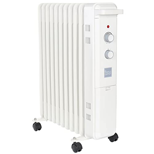 ANJI DEPOT 2500W 11Fin Ölradiator, Heizgeräte, Heizlüfter, Elektroheizkörper, Tragbare Elektrische Heizung mit Einstellbarer Temperatur - Weiß