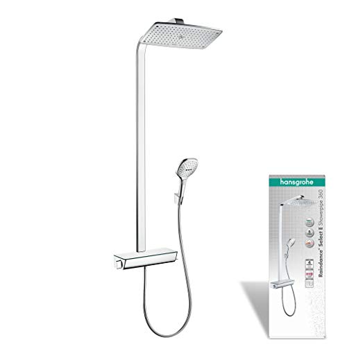 hansgrohe Duschsystem Raindance Select E 360 (Regendusche mit 3 Strahlarten, Duschkopf, Duschstange und Thermostat) chrom, 360 x 190 mm