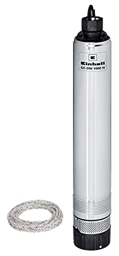 Einhell Tiefbrunnenpumpe GC-DW 1045 N (1000 W, 6500 L/h, 45 m Förderhöhe, 99 mm Pumpendurchmesser, Druckanschluss und Schmutzsieb aus Edelstahl, mehrstufiges Pumpenrad, Überlastschalter)