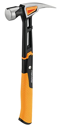 Fiskars Universalhammer IsoCore L zum Einschlagen der Nägel, Länge: 34 cm, Gewicht: 0,91 kg, Schwarz/Orange, 1020214