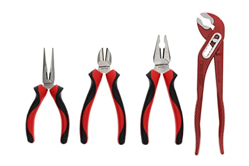 GEDORE red Zangen-Satz, Werkzeug-Set mit Kombizange/Wasserpumpenzange/Flachrundzange/Seitenschneider, R22150018