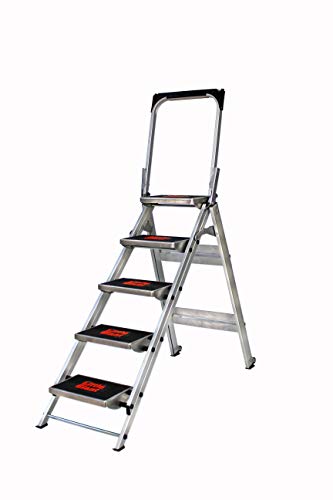 Little Giant Leitern, Sicherheitstritte, 5-stufiges Modell 10510BAEN, 150 kg, Aluminium-Tritthocker mit Handlauf