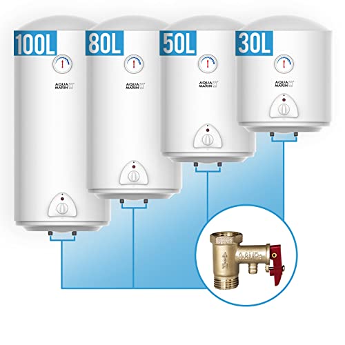 Aquamarin® Elektro Warmwasserspeicher - 80 Liter Speicher, 1500W Heizleistung und Thermometer, Energiesparend, Sicherheitsventil, Magnesiumanode - Boiler, Wasserboiler, Warmwasserboiler