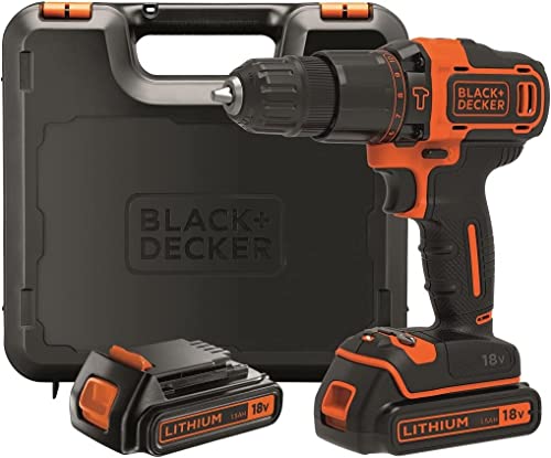 Black+Decker 2-Gang Akku-Schlagbohrschrauber BDCHD18KB – Schlagbohrmaschine mit 2-Gang-Vollmetallgetriebe & LED-Licht zum Schrauben, Bohren & Schlagbohren
