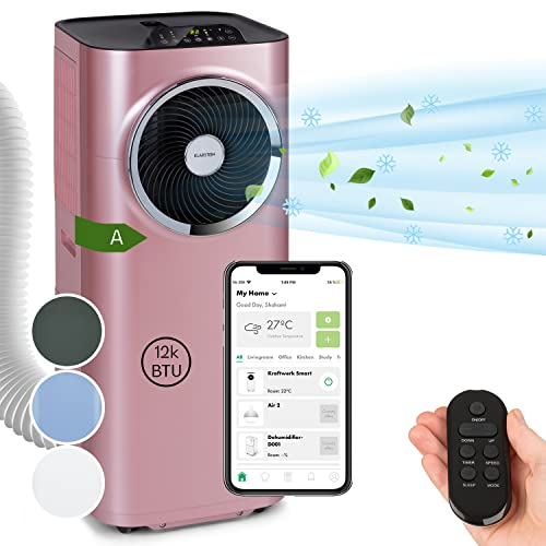 Klarstein Mobile Klimaanlage mit Abluftschlauch, 5-in-1 Klimagerät, Ventilator, Luftentfeuchter, Luftreiniger & Nachtmodus, App-Steuerung, Kleine & Portable Klimaanlage für Wohnung & Büro, 12000 BTU