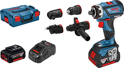 Bosch Professional 18V System Akku Bohrschrauber GSR 18V-60 FC (inkl. 2x5.0 Ah Akku, Ladegerät GAL 1880 CV, 4 FlexiClick Aufsätzen, in L-BOXX) - FlexiClick System