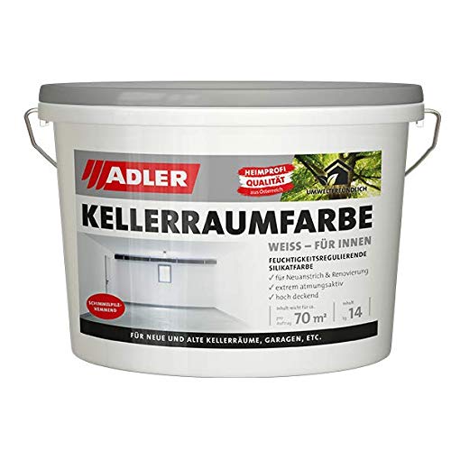 ADLER Kellerraumfarbe - weiße, geruchsneutrale Silikatfarbe - 14kg - ohne Lösemittel, Weichmacher und Konservierungsmittel
