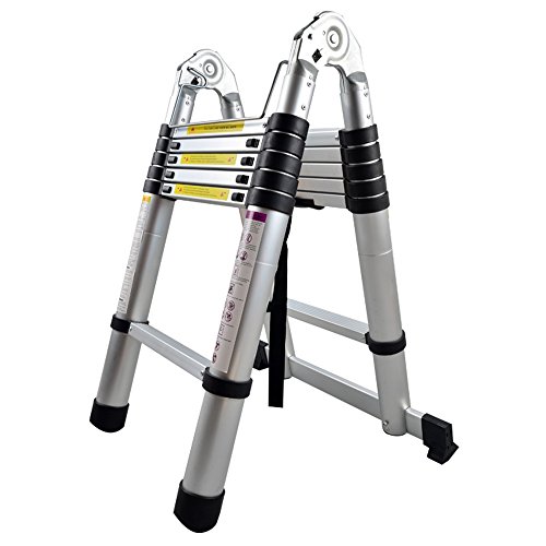 MCTECH® Aluminium Teleskopleiter 3,8m klappbar Multifunktionsleiter Aluleiter Klappleiter 150 kg Belastbarkeit (3,8m klappbar)