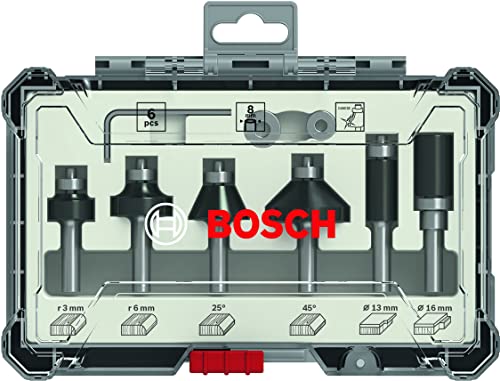 Bosch Professional 6tlg. Rand- und Kantenfräser Set (für Holz, Zubehör Oberfräsen mit 8 mm Schaft)