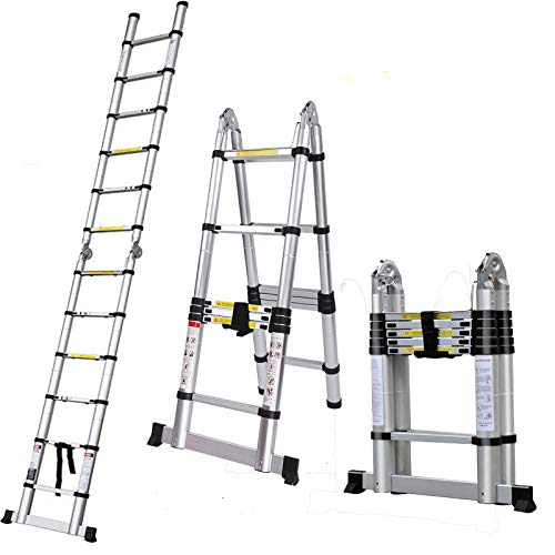 Teleskopleiter 3.8m (1.9m+1.9m) Klappleiter Stehleiter Rutschfester Mehrzweckleiter Leiter Platzsparend Leicht Zu Tragen, Maximale Belastbarkeit 150kg