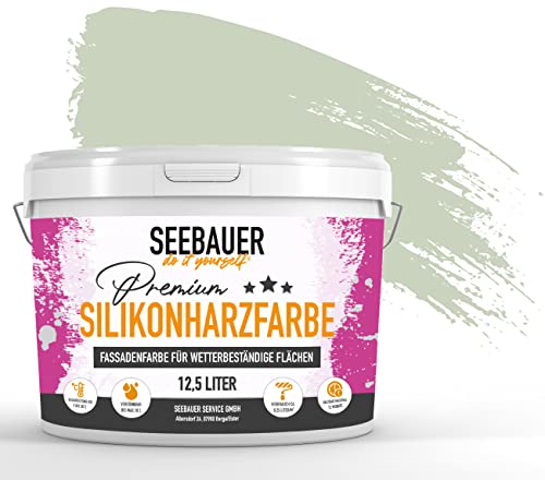 SEEBAUER diy® | Premium-Silikonharzfarbe für Außen | Hochwertige wetterbeständige Fassadenfarbe Grün | Mit wasser- & schmutzabweisendem Lotuseffekt (2,5 Liter, No. 715 Harmonic Fennel)