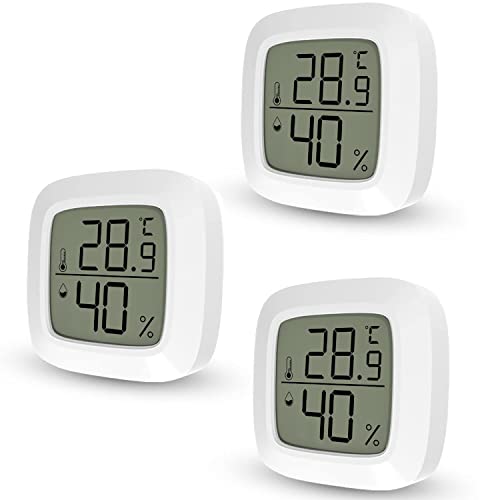 Foraco Hygrometer Thermometer Innen LCD Digital Mini Zimmerthermometer 3 Stück Raumthermometer Temperatur und luftfeuchtigkeitsmesser für Babyzimmer, Pflanze, Gewächshaus, Keller
