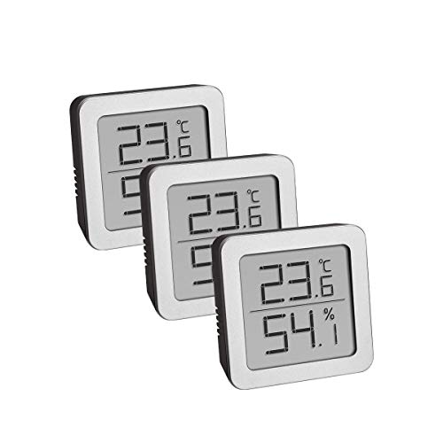 TFA Dostmann 3-Set Hygrometer digital innen, 95.2019.54, zur Luftfeuchtigkeitsmessung und Temperaturmessung, mit flexiblem magnetischen Halter, schwarz-Silber, L90 x B70 x H115 mm
