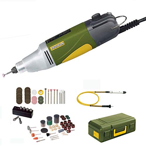 PROXXON MICROMOT Multitool / Industrie Bohrschleifer IBS/E Set mit elektronischer Drehzahlregelung und kugelgelagerter Spindel - inklusive 34 PROXXON Einsatzwerkzeuge, 6-tlg. PROXXON Spannzangensatz, Koffer, PROXXON Biegewelle 110/BF mit Bohrfutter und 105-tlg. SILVERLINE Zubehörset