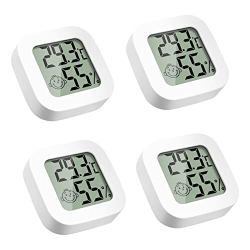 Digital Thermometer Hygrometer innen 4 Stück, raumthermometer mini zimmerthermometer temperatur und luftfeuchtigkeitsmesser mit Schalter für Babyzimmer Wohnzimmer Büro Gewächshaus