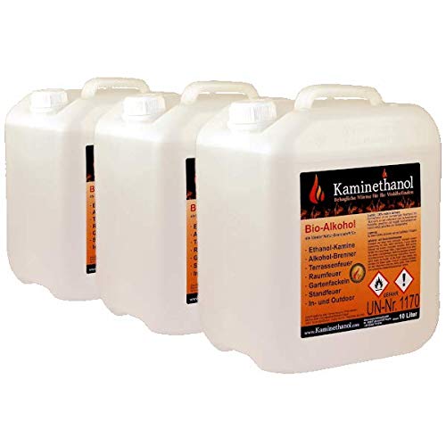 Kaminethanol Icking 30 Liter Bioethanol 96,6 % (3 x 10 L) Premium Qualität - direkt vom Hersteller für Ethanol Kamine, Alkohol-Brenner, Terrasenfeuer, Raumfeuer und Gartenfackeln