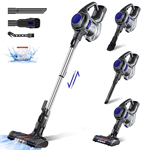Authmic Akku Staubsauger, 25000Pa Staubsauger Kabellos, Stielstaubsauger bis zu 50 Min, 1.3L Staubbehälter, LED Elektrobürste Kabelloser Staubsauger für Hartboden, Teppich, Tierhaare