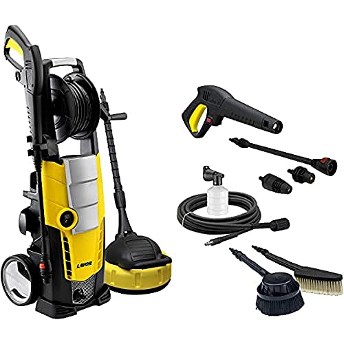 Lavor 0.0160.0160 Galaxy Kit Kaltwasser-Hochdruckreiniger 160 bar Arbeitsdruck inklusiv verschiedener Zubehöraufsätze Lieferleistung 480 L/H mit Rollen, 2500 W, Gelb