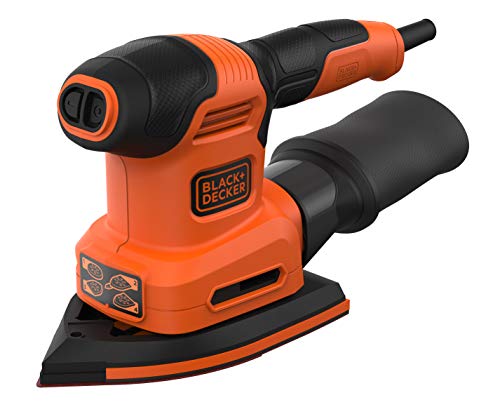 Black+Decker BEW200-QS 4-in-1 Multischleifer (Schwingschleifer-, Dreiecksschleifer-, Exzenterschleifer- und Fingerschleiffunktion, 200W, mit Klettfix und Staubfangbehälter, inkl. Zubehör)