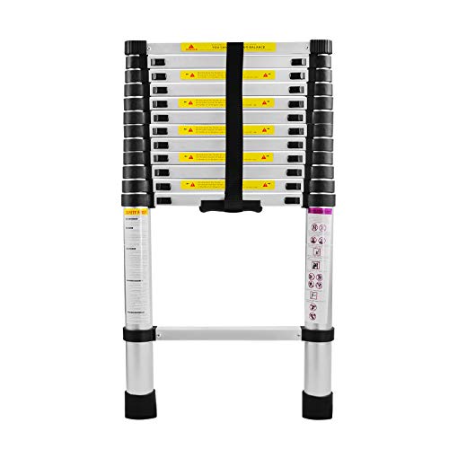 UISEBRT Teleskopleiter Aluminium 3.8M, Ausziehleiter Multifunktionsleiter Alu-Teleskopleiter Rutschfester Mehrzweckleiter Stehleiter Aluleiter 150 kg Belastbarkeit, Silber