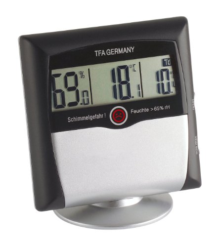 TFA Dostmann Comfort Control digitales Thermo-Hygrometer, 30.5011, mit Schimmelalarm, Raumklimakontrolle, Überwachung der Luftfeuchtigkeit, klein und handlich, L 95 x B 25 (65) x H 95 (106) mm