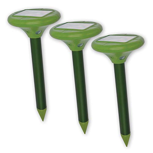 ISOTRONIC Solar Maulwurfabwehr Vibrasonic mit Vibrationsmotor 3er Set solarbetrieben Wühlmausfrei Wühlmausschreck Wühlmausvertreiber Wühltierfrei Maulwurfschreck Schlangenabwehr (3)