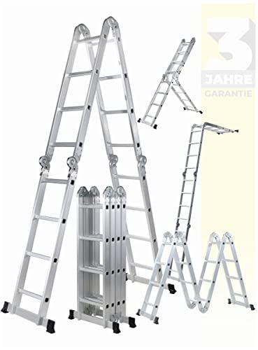 𝐂𝐑𝐀𝐅𝐓𝐅𝐔𝐋𝐋 Aluminium Mehrzweckleiter CF-104A | 𝟑 𝐉𝐀𝐇𝐑𝐄 𝐆𝐀𝐑𝐀𝐍𝐓𝐈𝐄 - 6in1 Multifunktionsleiter - 16 Sprossen - 470 cm Leiter - Gelenkleiter - Leitergerüst (Silber 4x4 Sprossen)