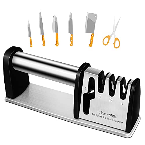 Tkai-SDBC Manuelle Messerschärfer Messerschaerfer,Premium 4-Stufen Messerschleifer Scherenschärfer Bester Küchenmesser-Schärfer für Wiederherstellen von Scheren, Stahlmesser
