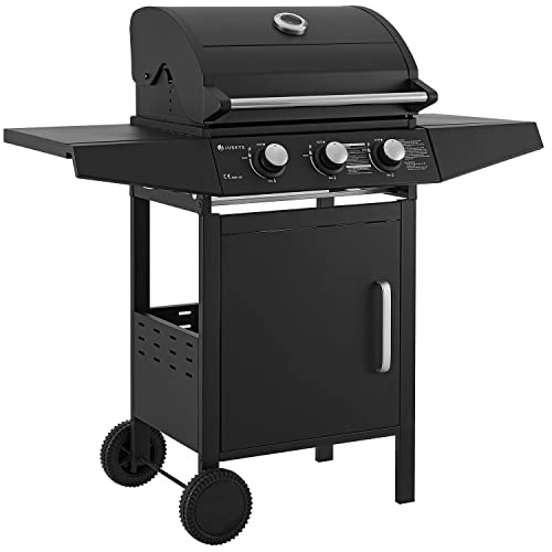 Juskys BBQ Gasgrill Louisiana 3 Brenner 8,1 kW - Gas Grillwagen inkl. Grillrost, Deckel - Grill mit Thermometer, Warmhalterost & Seitenablagen