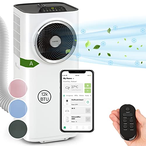 Klarstein Mobile Klimaanlage mit Abluftschlauch, 5-in-1 Klimagerät, Ventilator, Luftentfeuchter, Luftreiniger & Nachtmodus, App-Steuerung, Kleine & Portable Klimaanlage für Wohnung & Büro, 12000 BTU