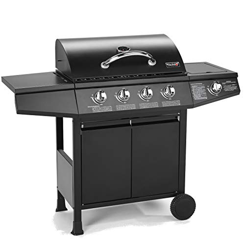 TAINO Basic 4+1 BBQ Gasgrill Grillwagen Edelstahl-Brenner + Seitenkocher Grill TÜV (Basic 4+1 Gasgrill)