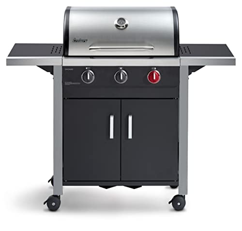Enders Gasgrill CHICAGO 3 R TURBO, mit Gussrost, 3-Brenner, Edelstahl-Deckel doppelwandig mit Grill-Thermometer, SWITCH GRID Grillwagen mit Räder, Schwarz/Silber, #893776