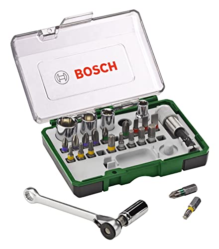 Bosch 27tlg. Schrauberbit und Ratschen-Set (PH-, PZ-, Hex-, T-, S-Bit, Zubehör Bohrschrauber und Schraubendreher)