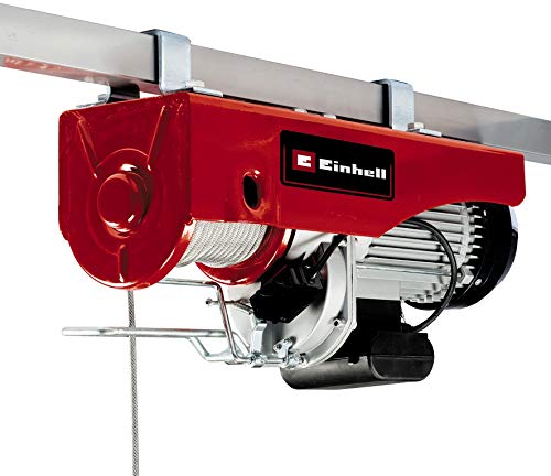 Einhell Seilhebezug TC-EH 1000 (1.600 W, bis zu 500 kg auf 18 m, bis 999 kg auf 9 m, Not-Aus, autom. Bremse, autom. Endabschaltung, inkl. Umlenkrolle + Sicherheitsbügel, 18 m Drahtseil Ø 6 mm), Red
