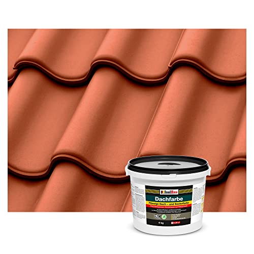 Isolbau Dachfarbe - 4 kg RAL Farbe Fassadenfarbe Nano Dachlack Sockelfarbe Wetterfest - Lösemittelfrei, Wasserdicht, UV-beständig - Ziegelrot