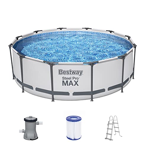 Bestway Steel Pro MAX Frame Pool-Set mit Filterpumpe Ø 366 x 100 cm, lichtgrau, rund