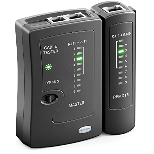 deleyCON Netzwerk Kabeltester RJ11 RJ12 RJ45 ISDN LAN Netzwerkkabel Patchkabel Kabel Tester Leitungstester Kabelprüfer - Schwarz