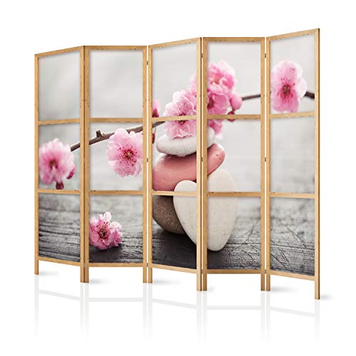 murando - Paravent XXL Spa Zen Orient Blumen 225x171 cm 5-teilig einseitig eleganter Sichtschutz Raumteiler Trennwand Raumtrenner Holz Design Motiv Deko Home Office Japan b-B-0166-z-c