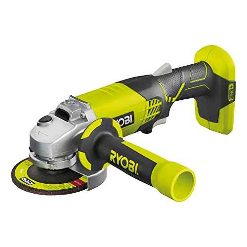 RYOBI 18 V ONE+ Akku-Winkelschleifer R18AG-0 (Scheibendurchmesser 115 mm, 2-stufiger, nicht arretierbarer Einschalter, ohne Akku und Ladegerät), Schwarz, Grün