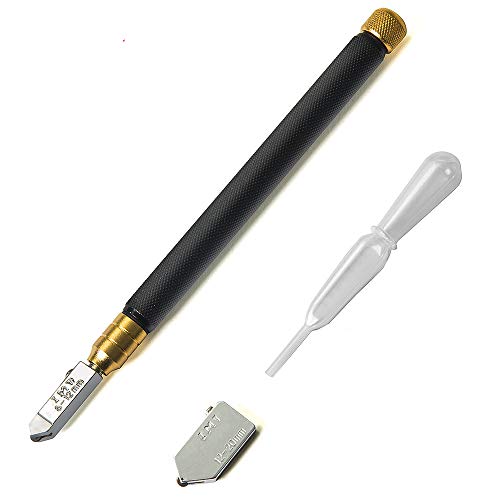 IMT Hochleistung-Bleistift Glasschneider Ölzufuhr Hartmetallspitze Metallgriff, Professionelle Mosaik/Fliesen/Glasmalerei Schneidwerkzeug mit Ersatzkopf - 6mm-20mm gratis