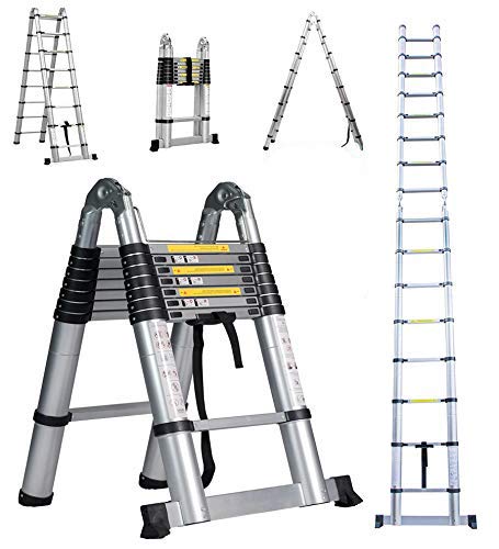 Aluminium Teleskopleiter 5m 2.5m+2.5m klappbar Multifunktionsleiter Aluleiter Klappleiter 150 kg Belastbarkeit (16.4ft klappbar)