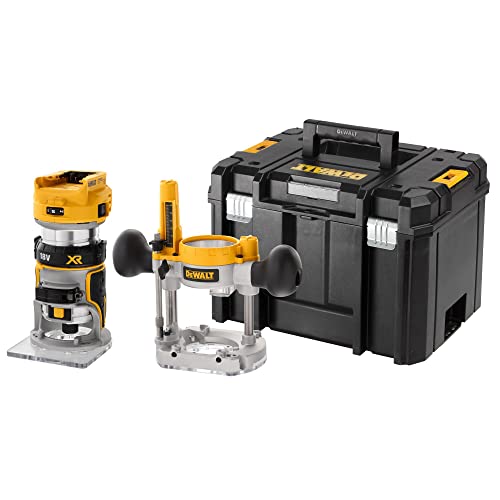 Dewalt Akku-Kombifräse (Ober- und Kantenfräse), DCW604NT (mit 2 Parallelanschlag, 2x Absaugvorrichtungen, Zubehör, Montagewerkzeug, Tstak Box VI, Lieferung ohne Akku und Ladegerät)