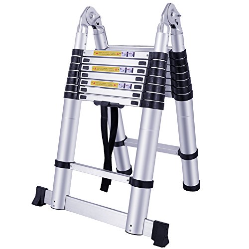 MCTECH® Aluminium Teleskopleiter 5m klappbar Multifunktionsleiter Aluleiter Klappleiter 150 kg Belastbarkeit (5m klappbar)