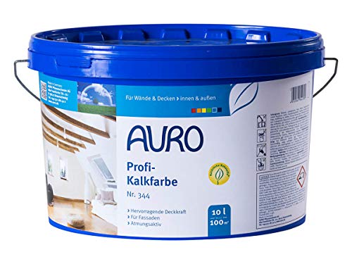 AURO Profi-Kalkfarbe Nr. 344 - 10 Liter dampfdiffusionsoffen, Vorbeugung gegen Schimmelbefall, geruchsabsorbierend, gute Haftung auf mineralischen Untergründen (Raufaser, Gipskartonplatten oder Lehm)