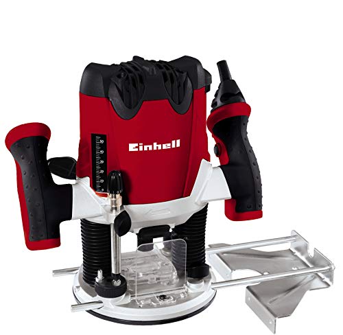Einhell Oberfräse TE-RO 1255 E (1200 W, Spannzange Ø 6 und 8 mm, 55 mm Hubhöhe, elektronische Drehzahlregulierung, Spindelarretierung, einfacher Werkzeugwechsel) Rot/Schwarz